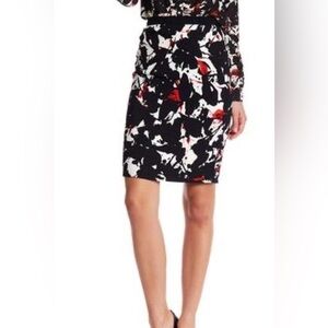 Hugo Boss Black and Red Abstract Viprinti Pencil Skirt size 14